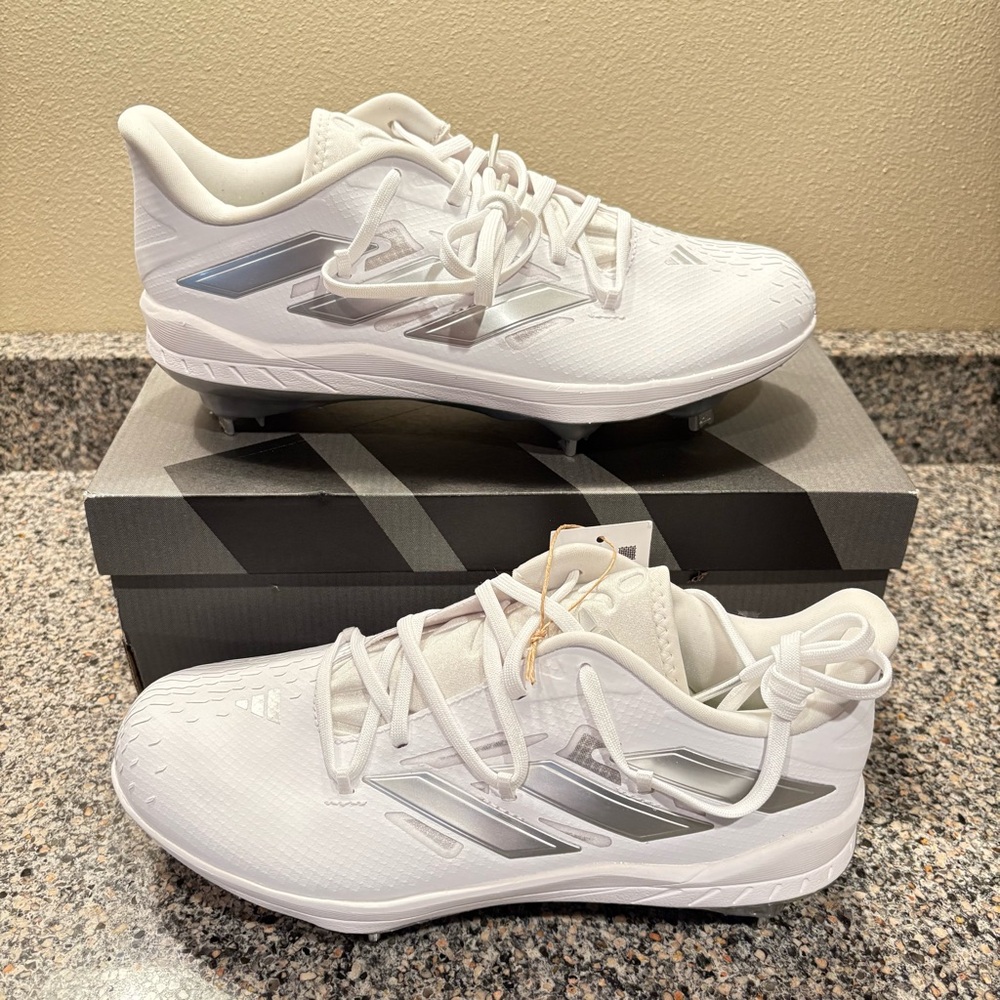 Adidas Adizero Afterburner 9 Metal Baseball Cleats White Silver IG2313  Size 6.5